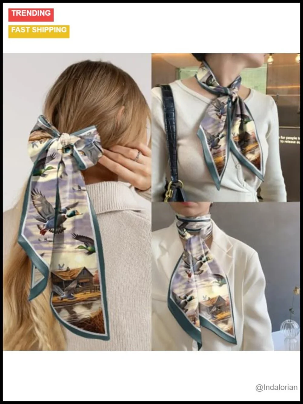Silk Feeling Satin Fashion Scarf for Bag Decoration 59x6.7 Inch Cute